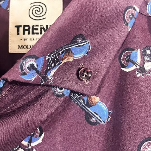 Trend F/X Fusion Mens Modern Fit Buton Down Shirt - Purple Motorcycles, Size L - Picture 4 of 8